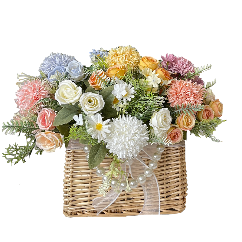 田园风小玫瑰花束编织花蓝