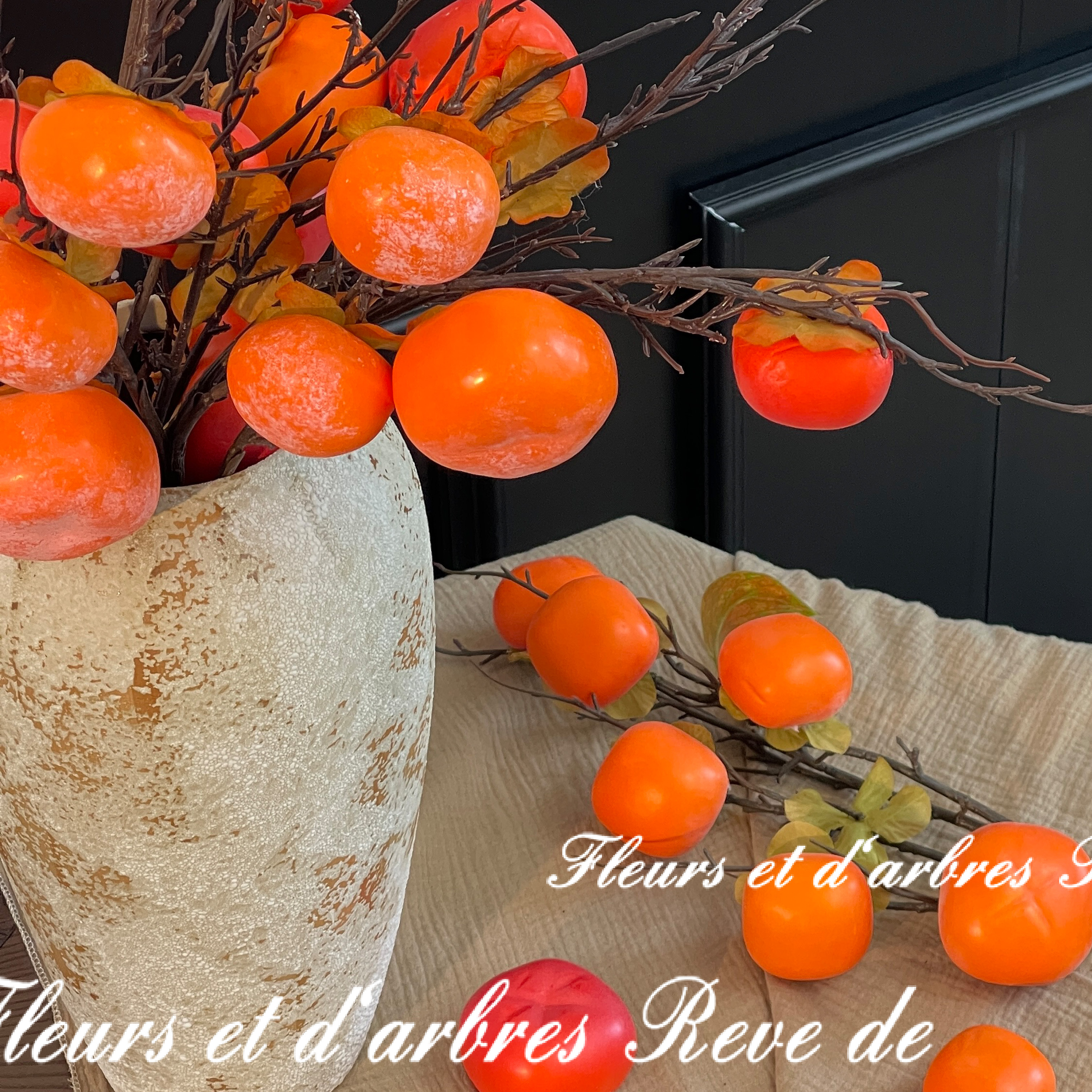 仿真柿子果实玄关插花摆件高档年宵花束客厅过年装饰水果干花摆设