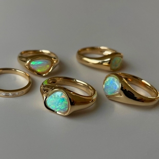 设计师款FLOW澳洲水晶欧泊戒指简约18K金镶嵌珠宝宝石真金真钻