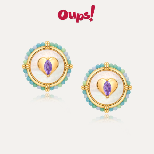 Oups!南洋瑰影耳环爱心贝母耳钉女设计感圆形高级感925银耳饰原创