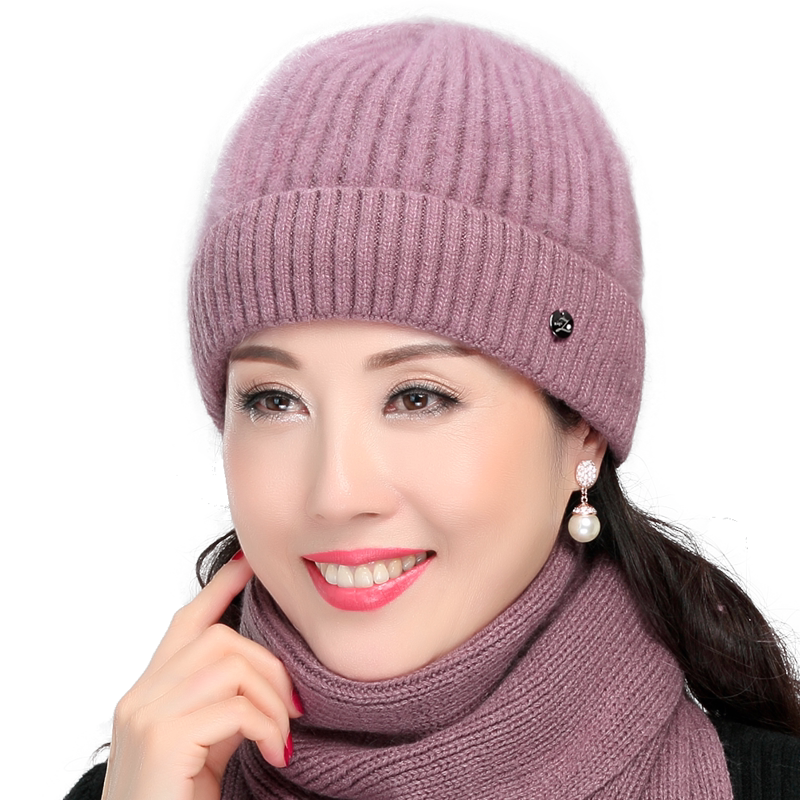 老人帽子女奶奶冬天针织毛线帽妈妈秋冬中老年羊绒单层薄款包头帽