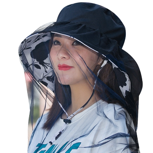 夏季防晒帽子女士面纱遮阳帽防柳絮防蚊虫遮脸夏天户外大沿太阳帽