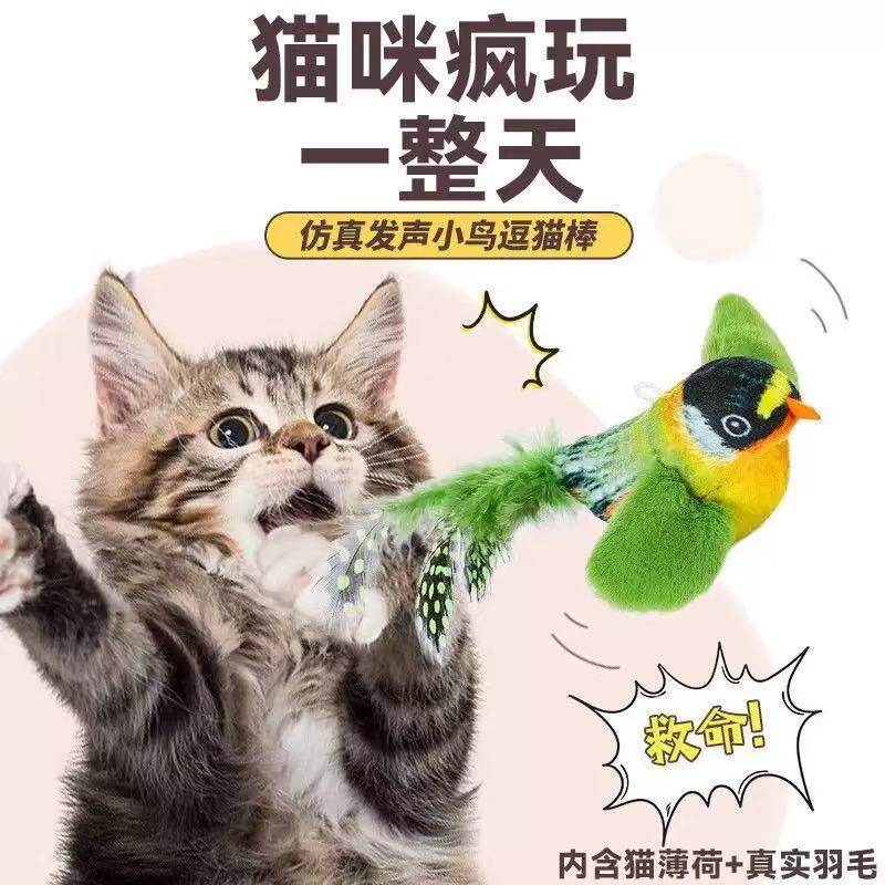 宠物玩具真小鸟发声麻雀猫咪玩具解闷玩具县挂