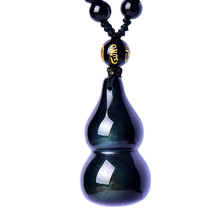 彩眼黑曜石葫芦吊坠男女项链金曜石福禄小葫芦汽车钥匙扣挂件配饰