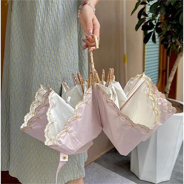 刺绣弯钩太阳伞防晒防紫