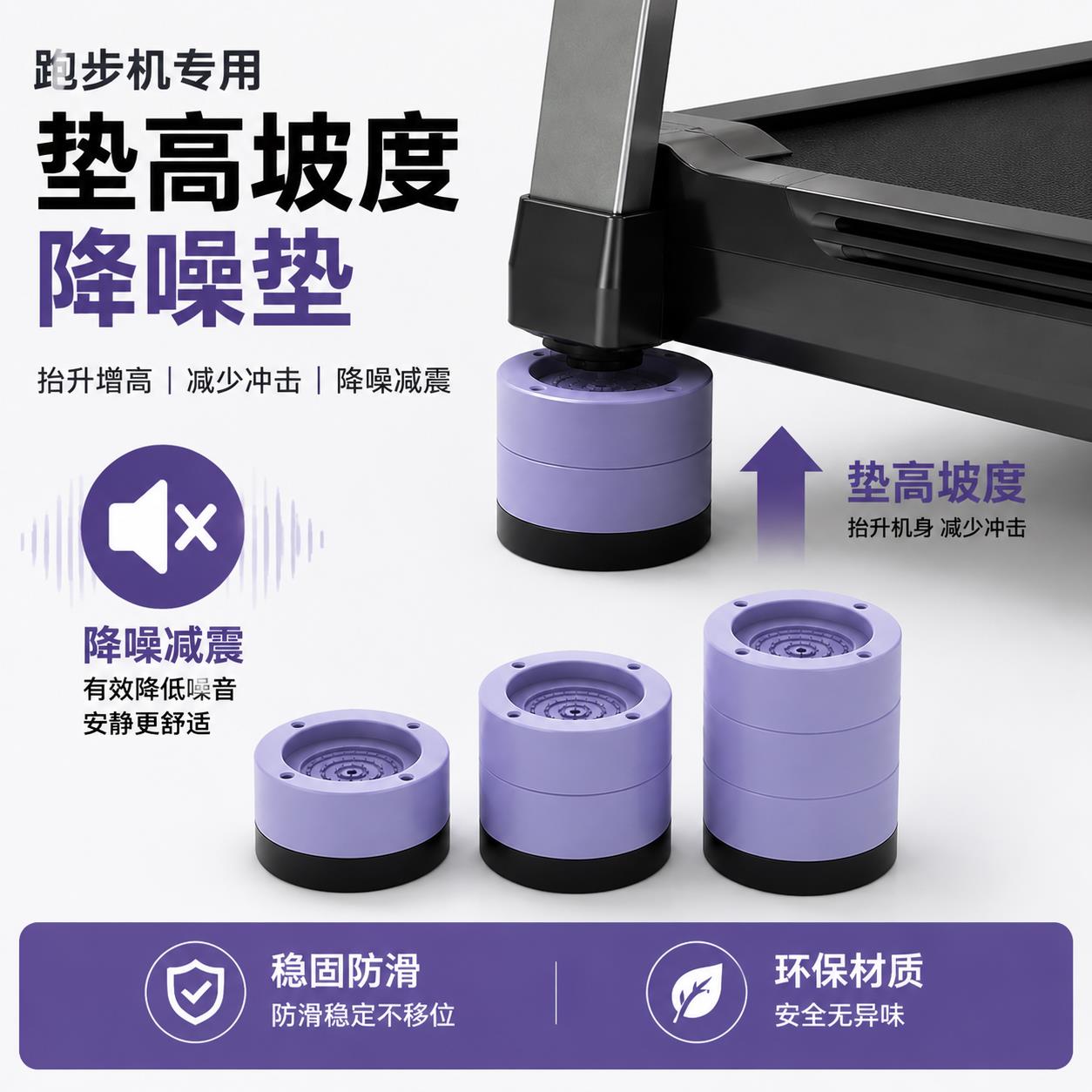 跑步机垫高坡度减震隔音家用健身器材加厚缓冲防震垫保护地板垫块