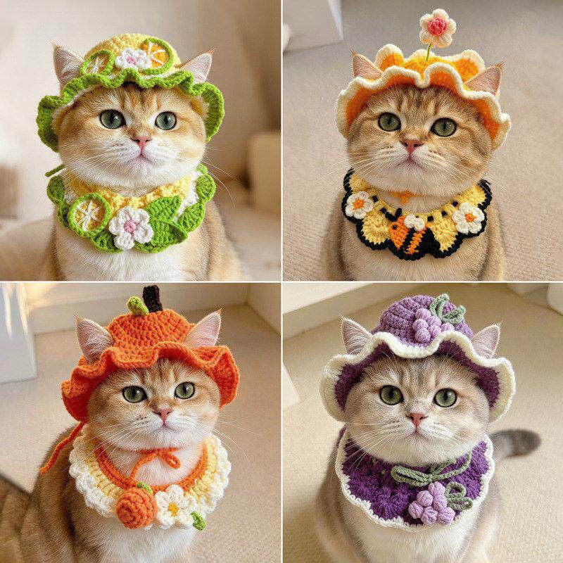 春日小花可爱口水巾手工diy宠物围脖小猫小狗项圈围兜生日帽装饰
