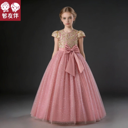 智友伴儿童绣花小飞袖蓬蓬裙