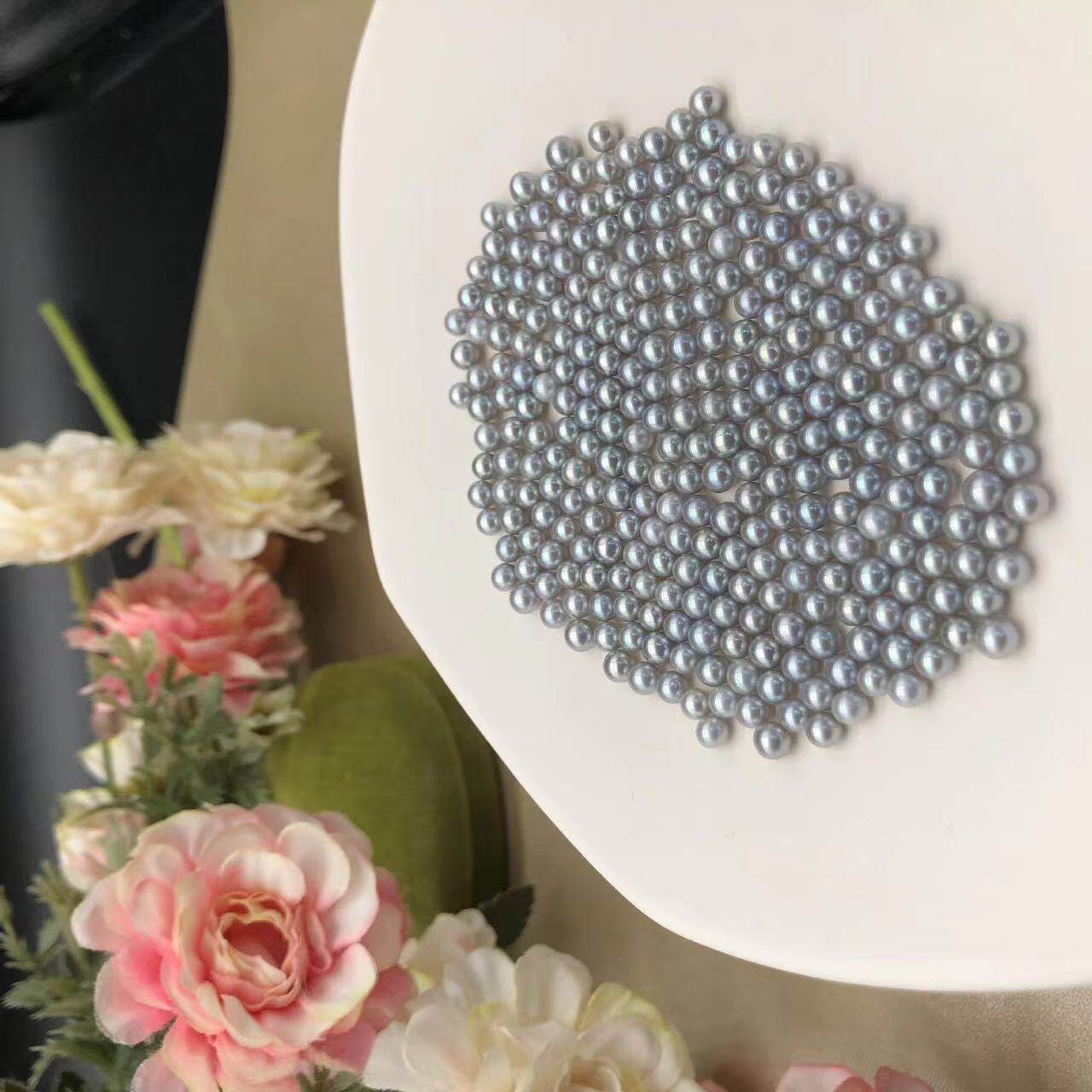 日本akoya珍珠银蓝银灰色真多麻天然海水珍珠裸珠散珠diy项链手链