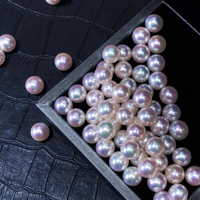 天然海水日本akoya珍珠单颗裸珠散珠正圆极强光3-10mm半孔全孔diy