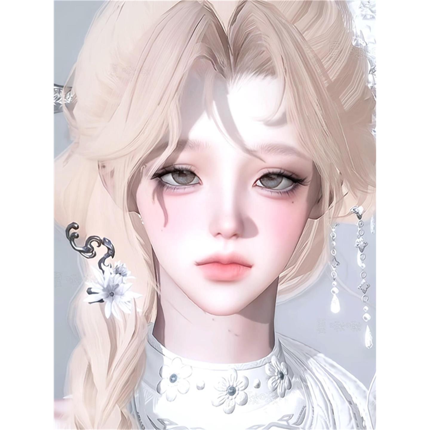 发4 淡颜系 夏啾啾 逆水寒手游捏脸女通用 蓝水晶 紫水晶苗疆