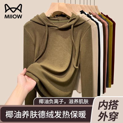 猫人2024新款德绒连帽即墨卫衣女