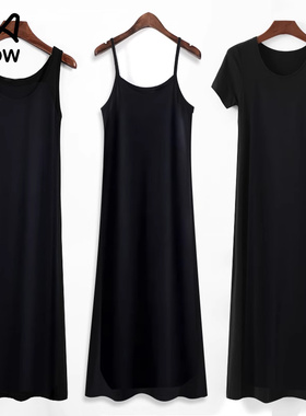 猫人吊带连衣裙女夏打底春秋莫代尔2026新款黑色背心内搭长裙t恤