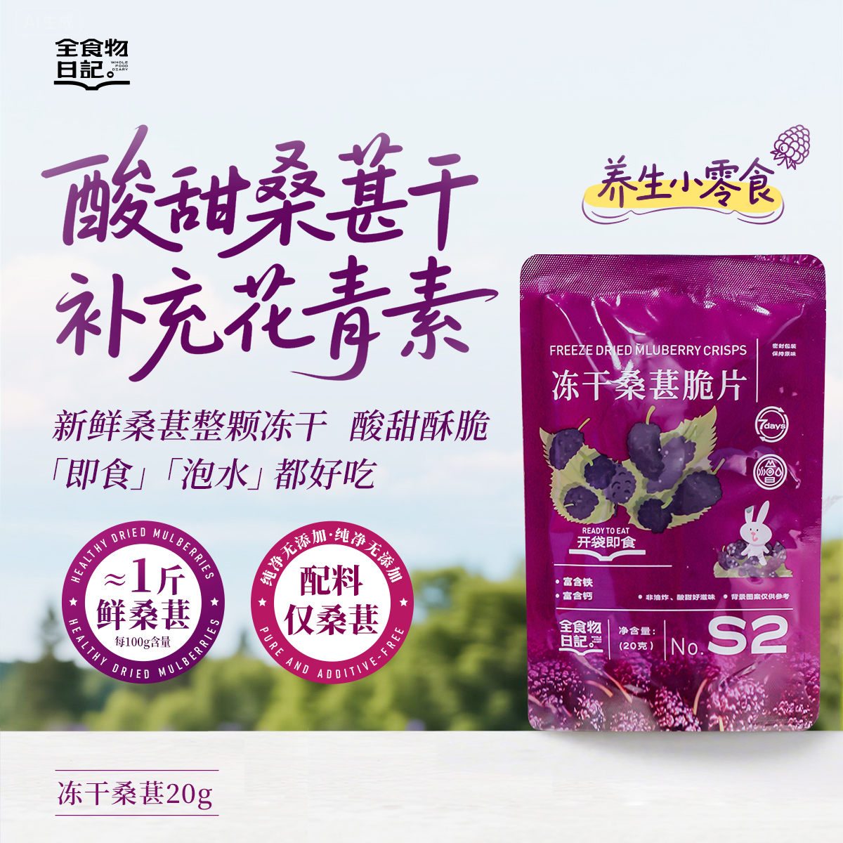 全食物日记冻干桑葚20g