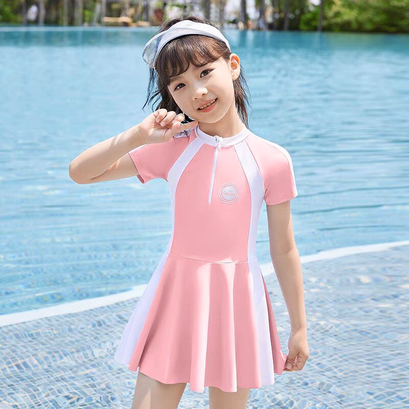 儿童泳衣女童裙式分体连体小学生平角裤中大童韩版可爱公主游泳装