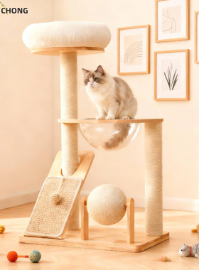 实木猫爬架家用小户型不占地猫抓板猫窝一体多层太空舱耐磨不掉屑