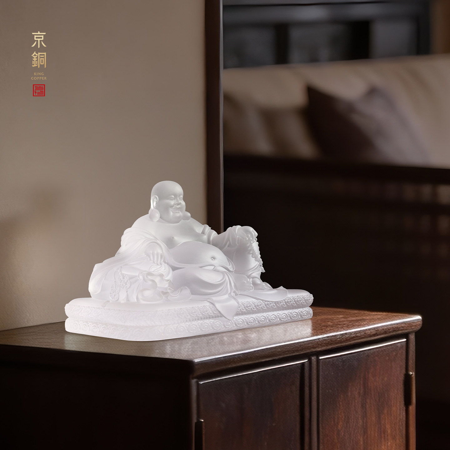 京铜琉璃持珠笑佛弥勒佛新中式客厅财位茶室商铺乔迁禅意佛像摆件
