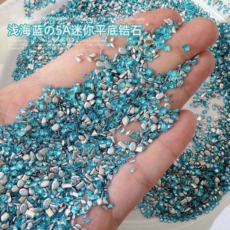 蓝色平底锆石美甲钻浅海蓝迷你锆石混装平底湖蓝马眼水滴美甲饰品