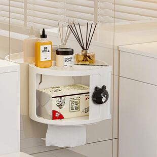 卫生间纸巾盒家用收纳卷纸架免打孔壁挂厕所叠层置物架多功能防水