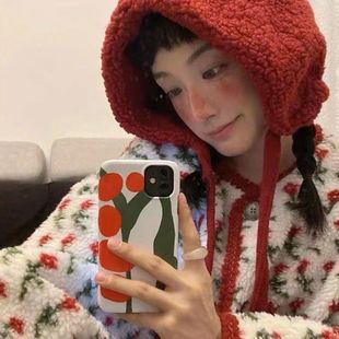 小巫女帽～韩国系带毛绒雷锋帽秋冬保暖帽子女滑雪包头加绒护耳帽