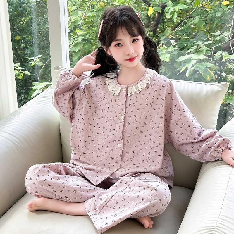 韩国Uamtor女童睡衣秋季长袖长裤纯棉时尚女孩可爱公主家居服套装