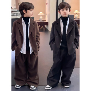 韩国Uamtor男童西装套装冬季款中大童痞帅风加绒加厚时髦帅气礼服