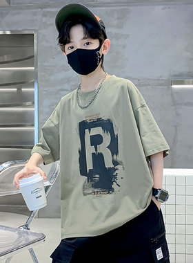 英国netx Kiss男童短袖t恤2024新款夏装儿童潮牌纯棉洋气休闲上衣