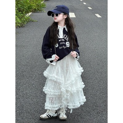 法国BADNUT女童裙子套装春秋款2025新款儿童韩系卫衣半身裙两件套