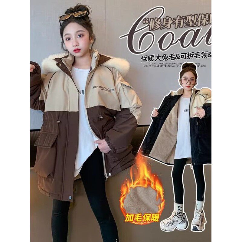 法国BERYDIA女童秋冬2025新款加绒加厚派克服中大童时髦棉服棉衣