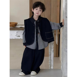 韩国Uamtor男童秋装套装痞帅时髦儿童马甲纯棉衬衫韩版牛仔三件套