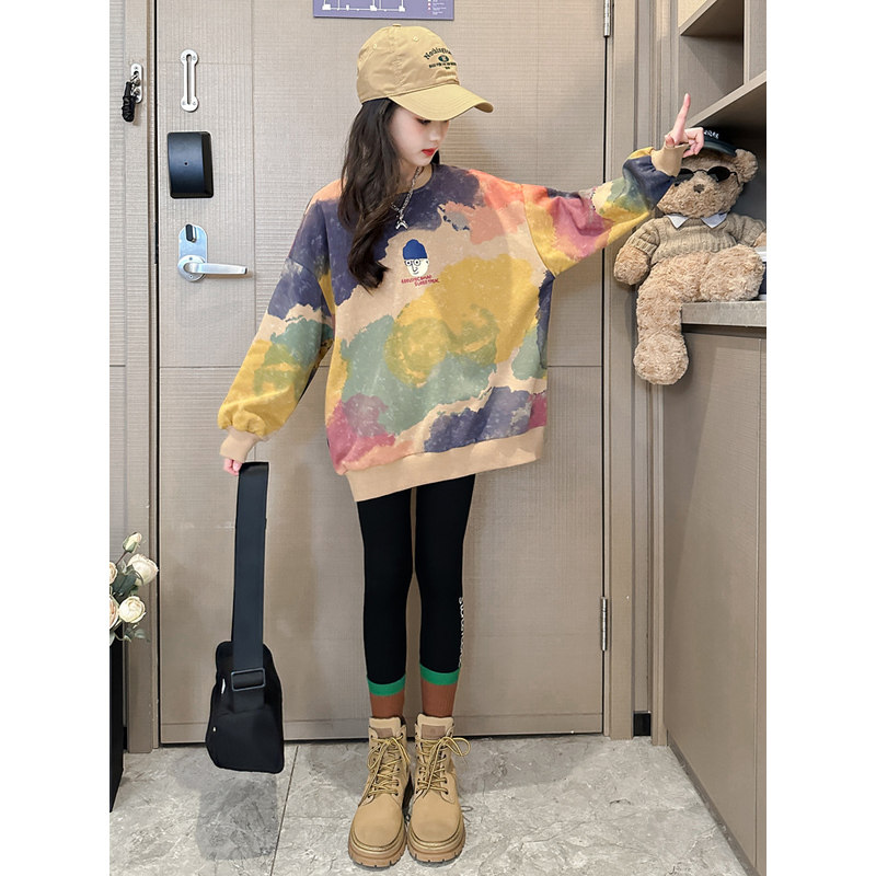 法国BERYDIA女童卫衣春秋季2025新款女大童宽松韩版中长款上衣