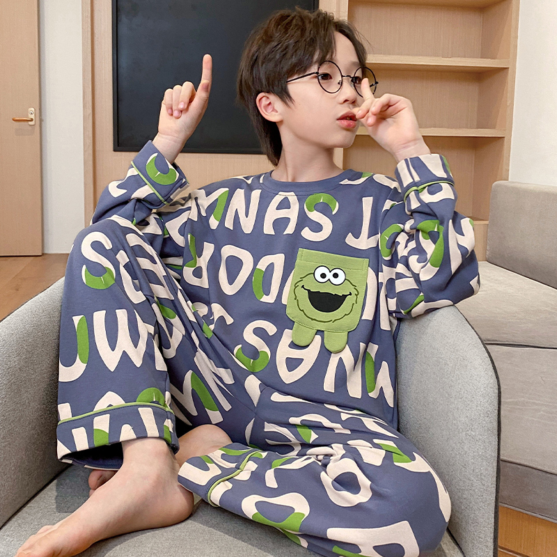 韩国Uamtor男童睡衣春秋季2025新款纯棉长袖长裤中大童家居服套装