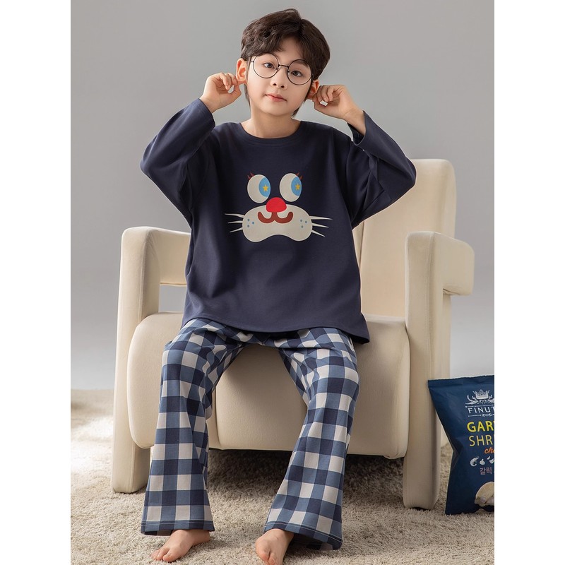 韩国Uamtor儿童睡衣男童2025春秋季纯棉长袖中大童卡通家居服