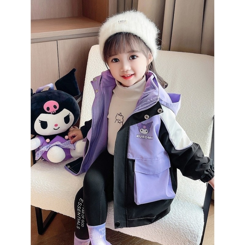 英国DHWA女童库洛米冲锋衣外套秋冬儿童风衣可拆卸三合一套装