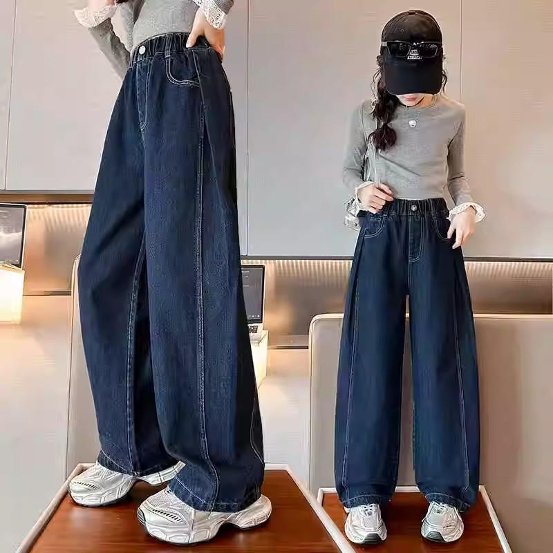 韩国Uamtor女童牛仔裤秋季2025新款时髦简约休闲直洋气筒阔腿裤子