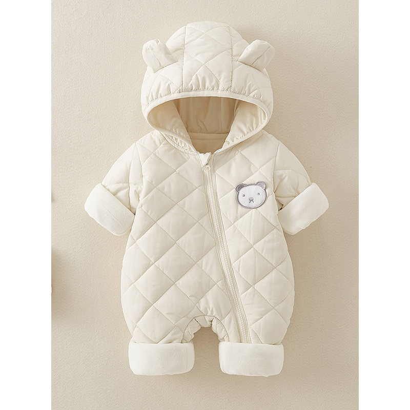 法国BERYDIA婴儿连体衣秋冬棉服男宝宝爬服薄棉套装外出抱衣服