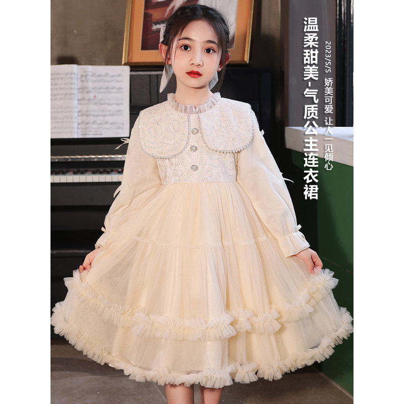 英国DGKP女童公主裙秋冬季新款儿童纱裙加绒连衣裙生日礼服裙子