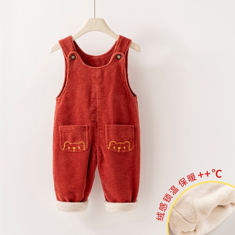 TTIT宝宝灯芯绒背带裤秋冬新年男女小童加绒不掉肩婴儿棉裤