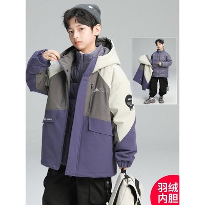 Netx inss男童冲锋衣羽绒服三合一可拆卸2025冬季中大童加厚外套