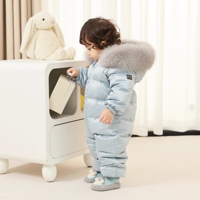 英国DHWA宝宝羽绒服连体衣爬服白鸭绒外出服抱衣冬季新款保暖超轻