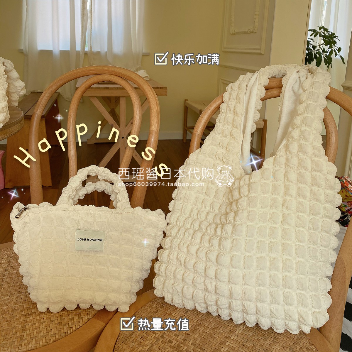 日本代购GP泡泡花朵手提圆筒包新款少女质感单肩手拎便当包购物袋