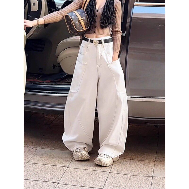 韩国Uamtor女童牛仔裤秋季儿童韩版白色弯刀裤洋气街舞洋气阔腿裤