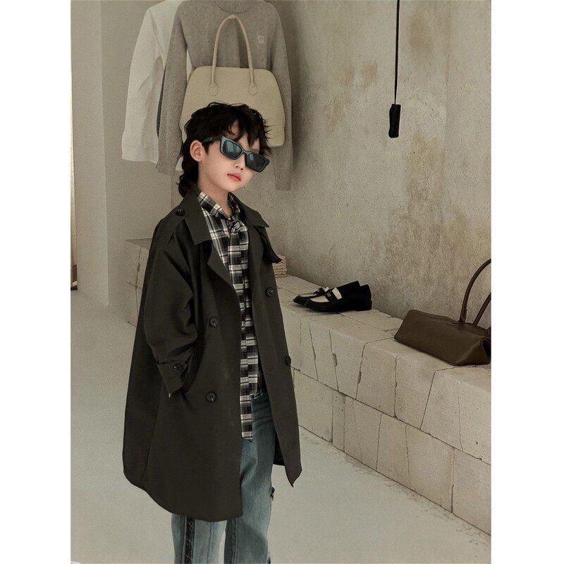 韩国Uamtor韩范痞帅男童外套秋冬儿童高级感长款时尚西装翻领风衣