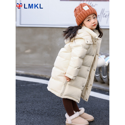 英国LMKL儿童羽绒服女童中长款过膝白鸭绒2025冬季新款洋气外套