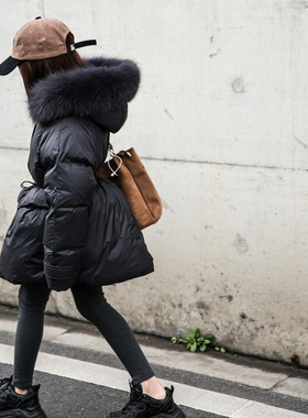 英国netx sara儿童羽绒服中长款新款加厚女童宝宝大毛领冬装外套