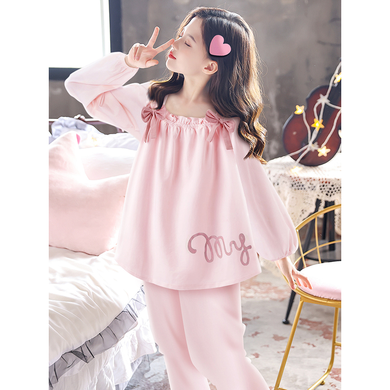 韩国Uamtor女童睡衣秋季纯棉长袖中大童小女孩公主休闲家居服套装