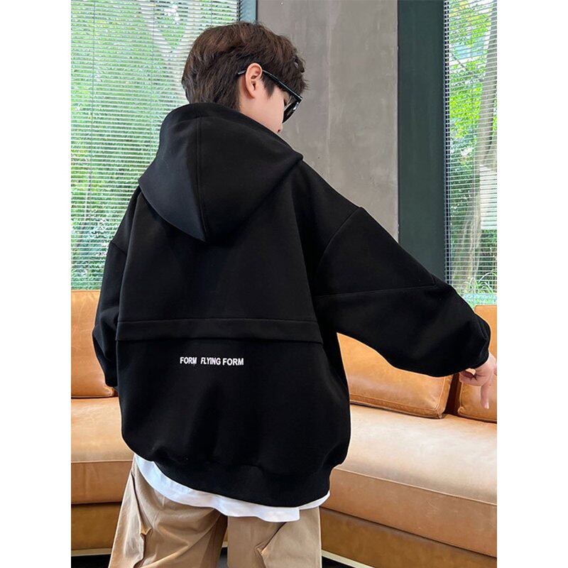 Netx inss男童外套2025春秋新款连帽卫衣中大童男孩酷帅洋气上衣