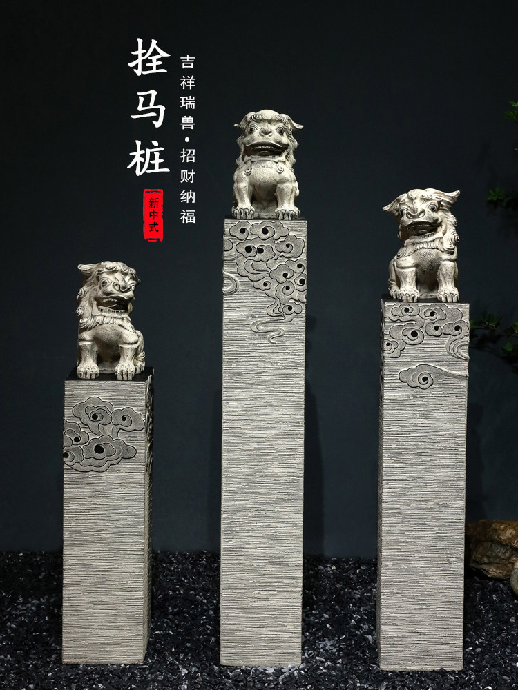 玄关摆件入户门装饰办公室仿石雕麒麟貔貅落地狮子一对中式拴马桩