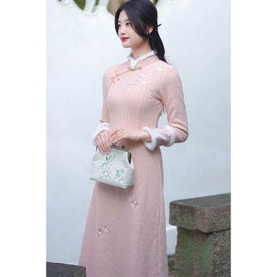 日常旗袍尘记新中式加绒加厚旗袍