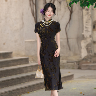 尘记【平生欢】国风复古旗袍裙气质夏日常蓝色日常修身显瘦连衣裙